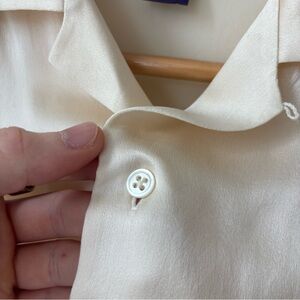 Ralph Lauren Purple Label 100% Silk Loop Collar Camp Shirt Sz 4 Off-White Cream